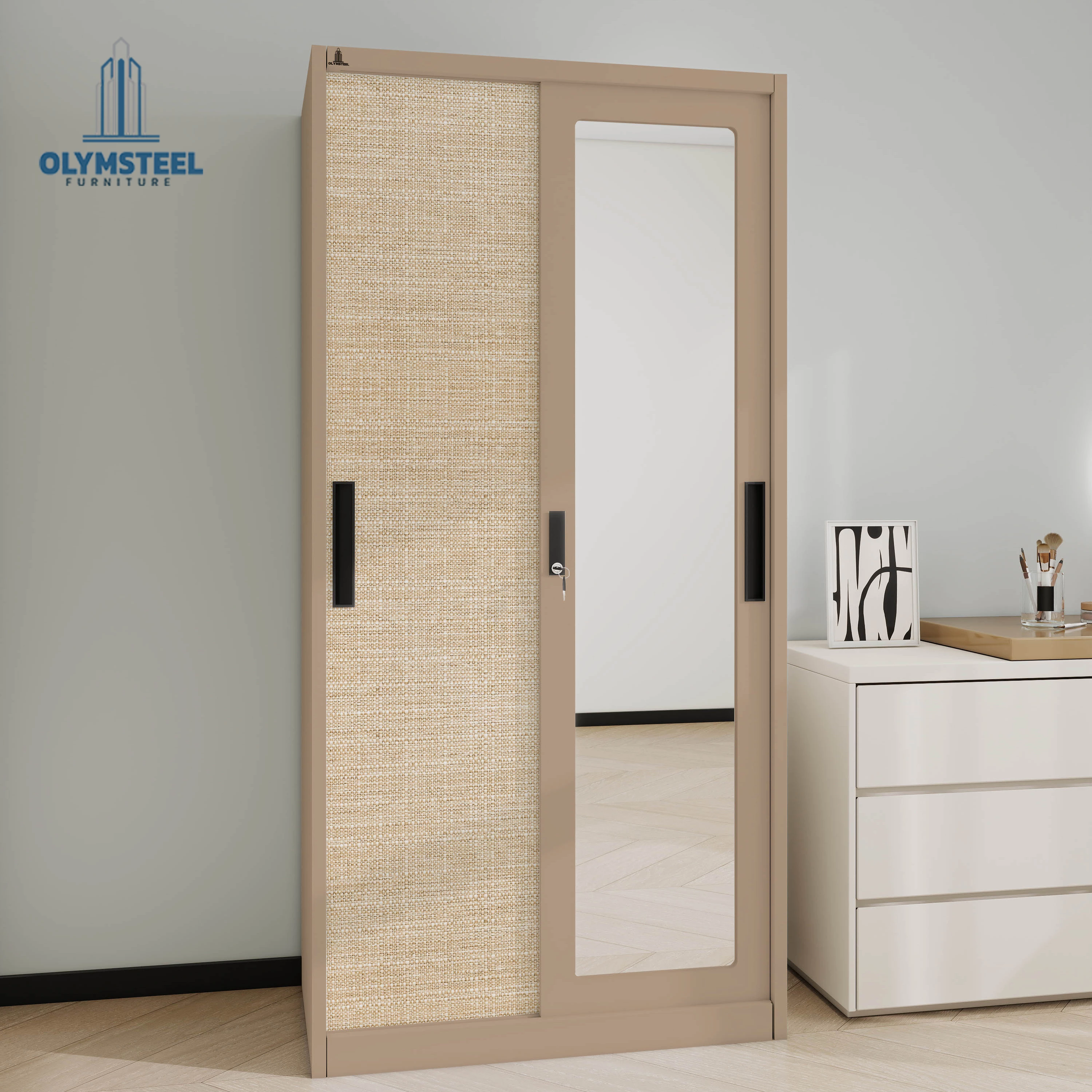 Olymsteel OSWS 90 RATTAN 01 Lemari Pakaian Besi Sliding 2 Pintu