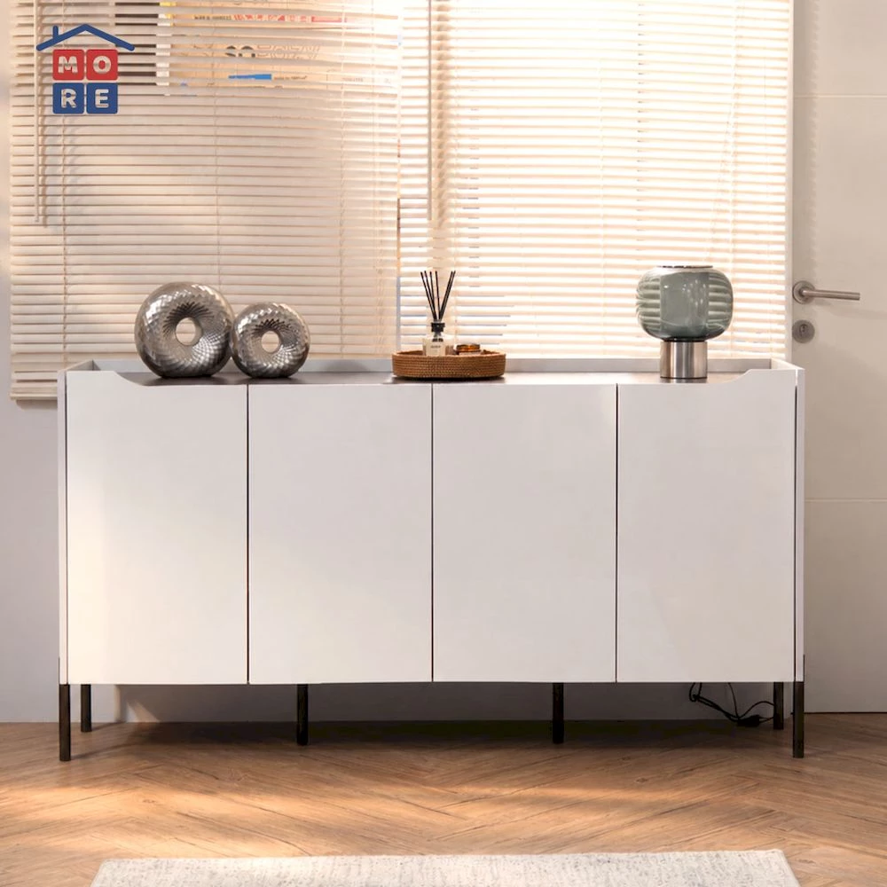ECHO Credenza 160 Minimalis Modern - Lemari Buffet High Gloss Kaki Besi Dark Walnut Premium