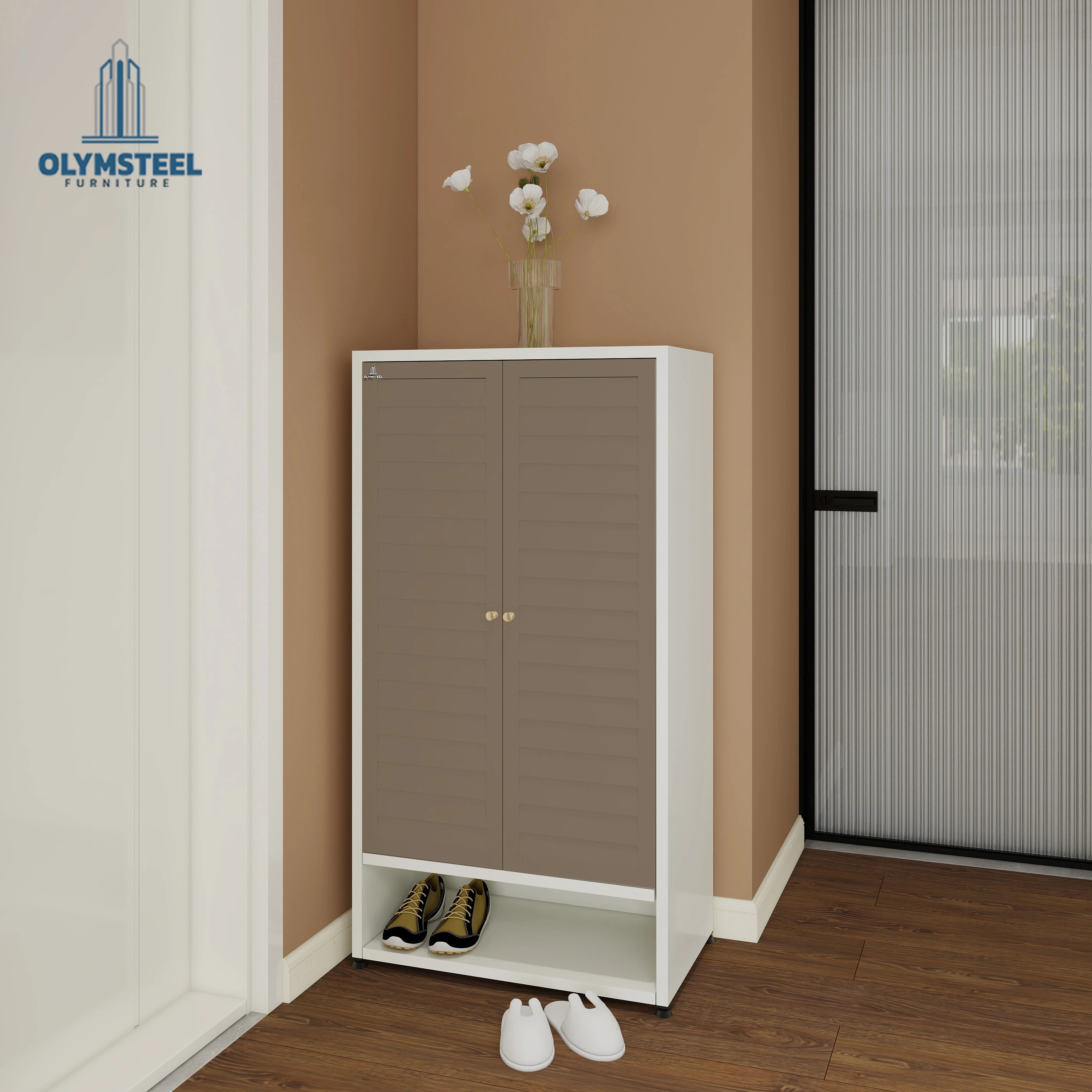 SR 006 2P Jalusi - Rak Sepatu Besi Minimalis 2 Pintu