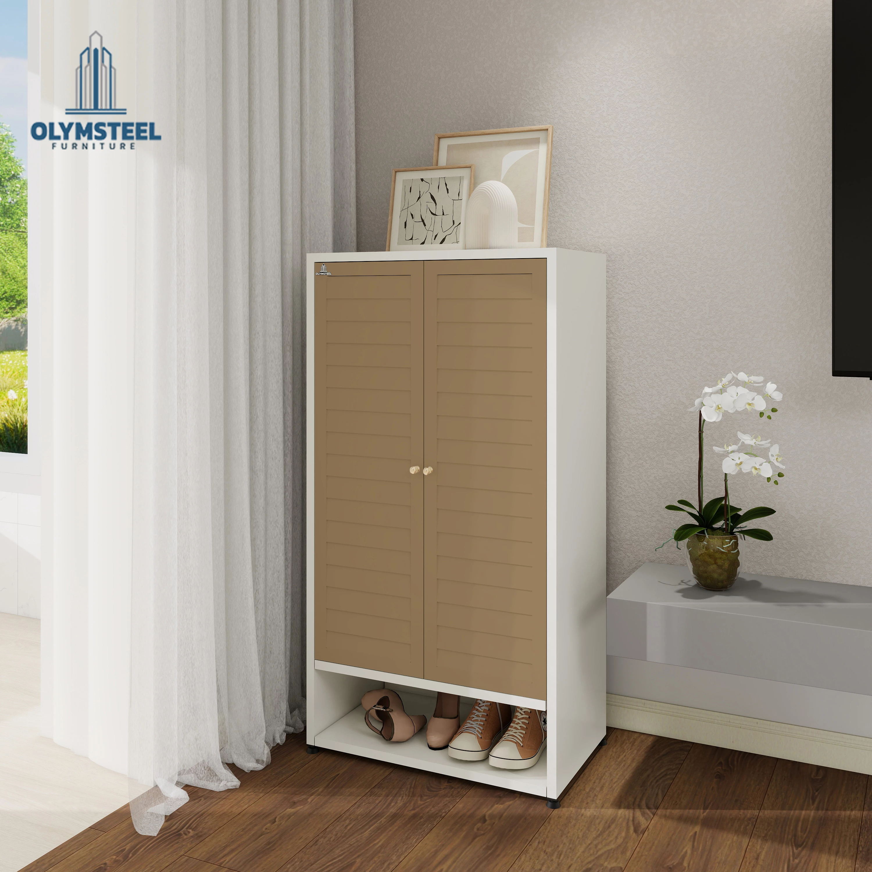 SR 006 2P Jalusi - Rak Sepatu Besi Minimalis 2 Pintu