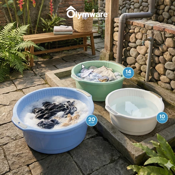 Aquira Wash Basin 10L 14L 20L - Ember Cuci Plastik Handle Chrome - Bak Cuci Baju Kuat Modern