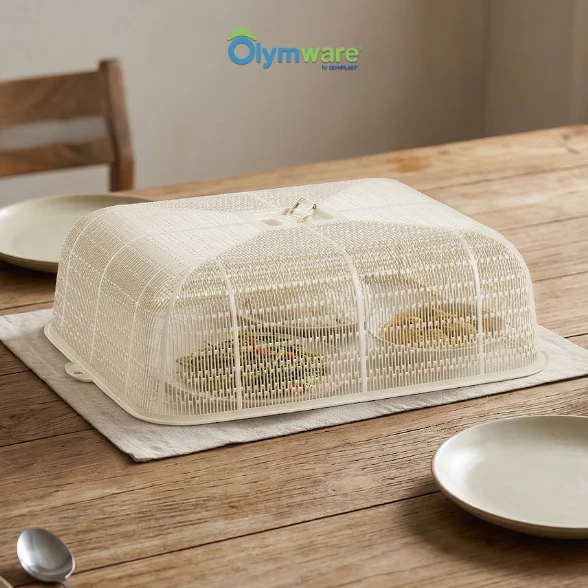 Covera Food Cover - Tudung Saji Bulat & Kotak Besar - Penutup Makanan Plastik Modern Handle Chrome