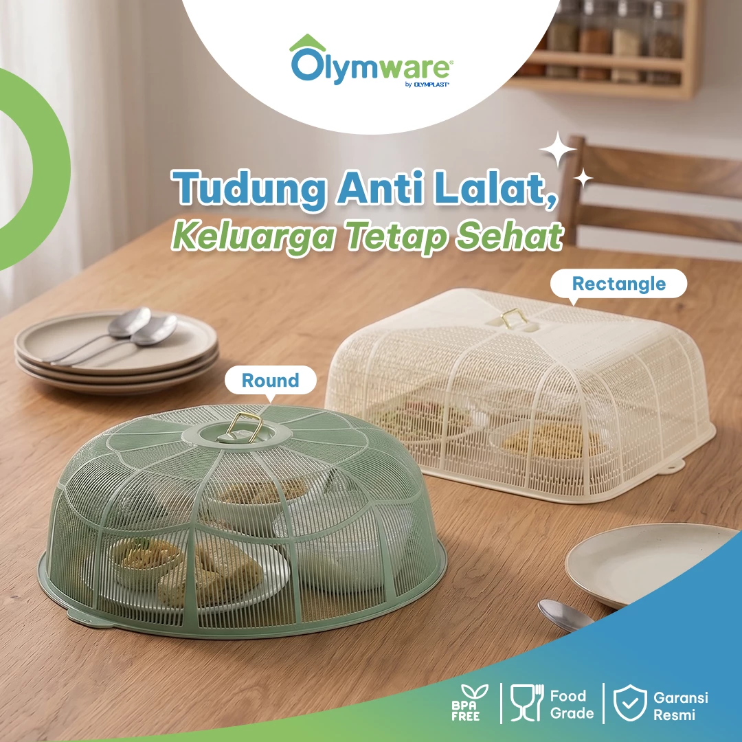 Covera Food Cover - Tudung Saji Bulat & Kotak Besar - Penutup Makanan Plastik Modern Handle Chrome