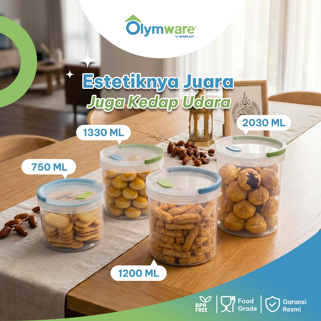 Holdfresh Jar 750ml 1200ml 1330ml 2030ml - Toples Kue Handle - Toples Plastik Bening Kedap Udara