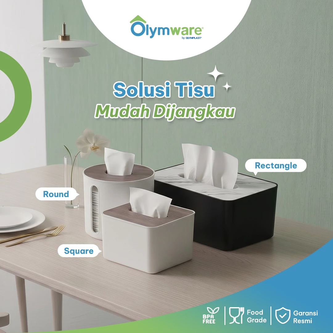 Purevo Tissue Box - Tempat Tisu Kotak Panjang Bulat Bening Plastik - Wadah Tisu Minimalis