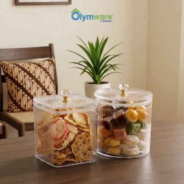 Toples Topcrist - Toples Bulat & Kotak Tutup Crystal - Toples Kue Bening Lebaran Snack Container
