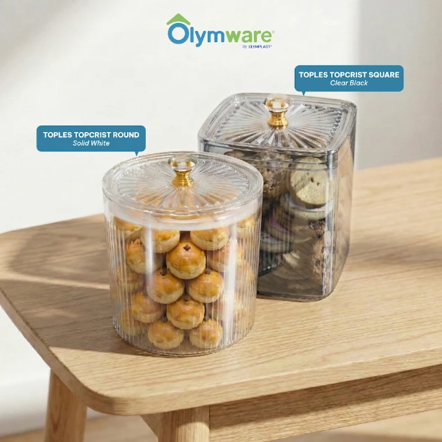 Toples Topcrist - Toples Bulat & Kotak Tutup Crystal - Toples Kue Bening Lebaran Snack Container