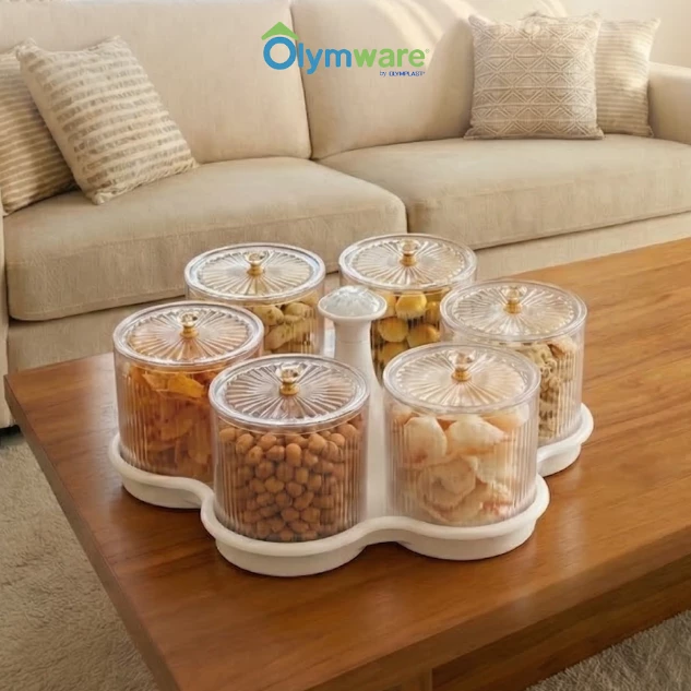 Toples Topcrist Set - Toples Bulat & Kotak + Tray - Toples Set Tutup Crystal Handle Praktis