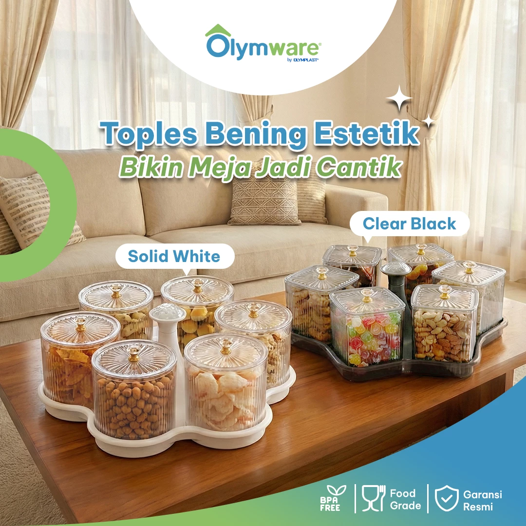 Toples Topcrist Set - Toples Bulat & Kotak + Tray - Toples Set Tutup Crystal Handle Praktis