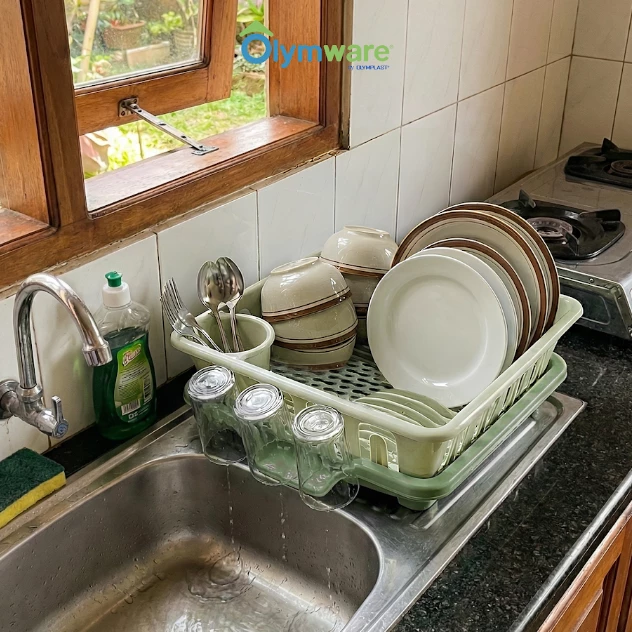 Vessa Dish Drainer Set & Rack - Rak Piring Plastik - Tray Pembuangan - Tempat Tiris Piring Minimalis