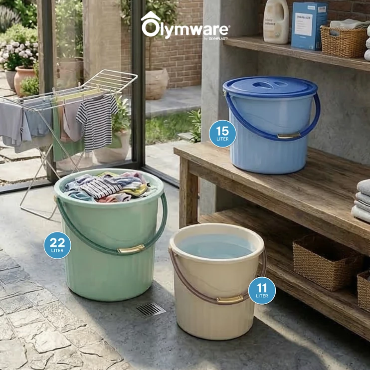 Aquira Water Bucket - Ember Plastik Handle Chrome - Ember Air Kuat Modern Rumah Tangga