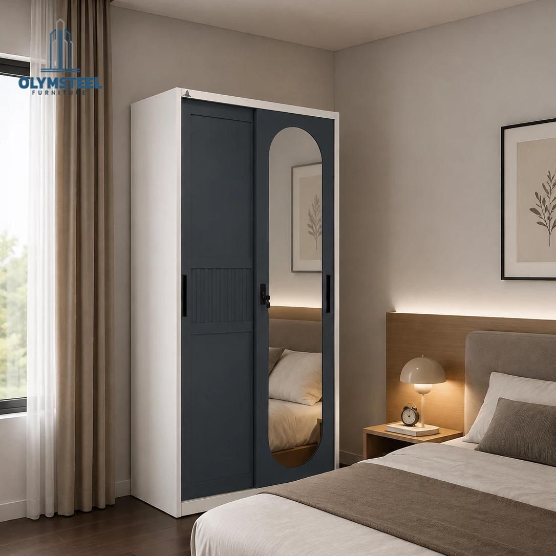 OSWS 90 Vior Lemari Embos Pakaian Besi Sliding 2 Pintu