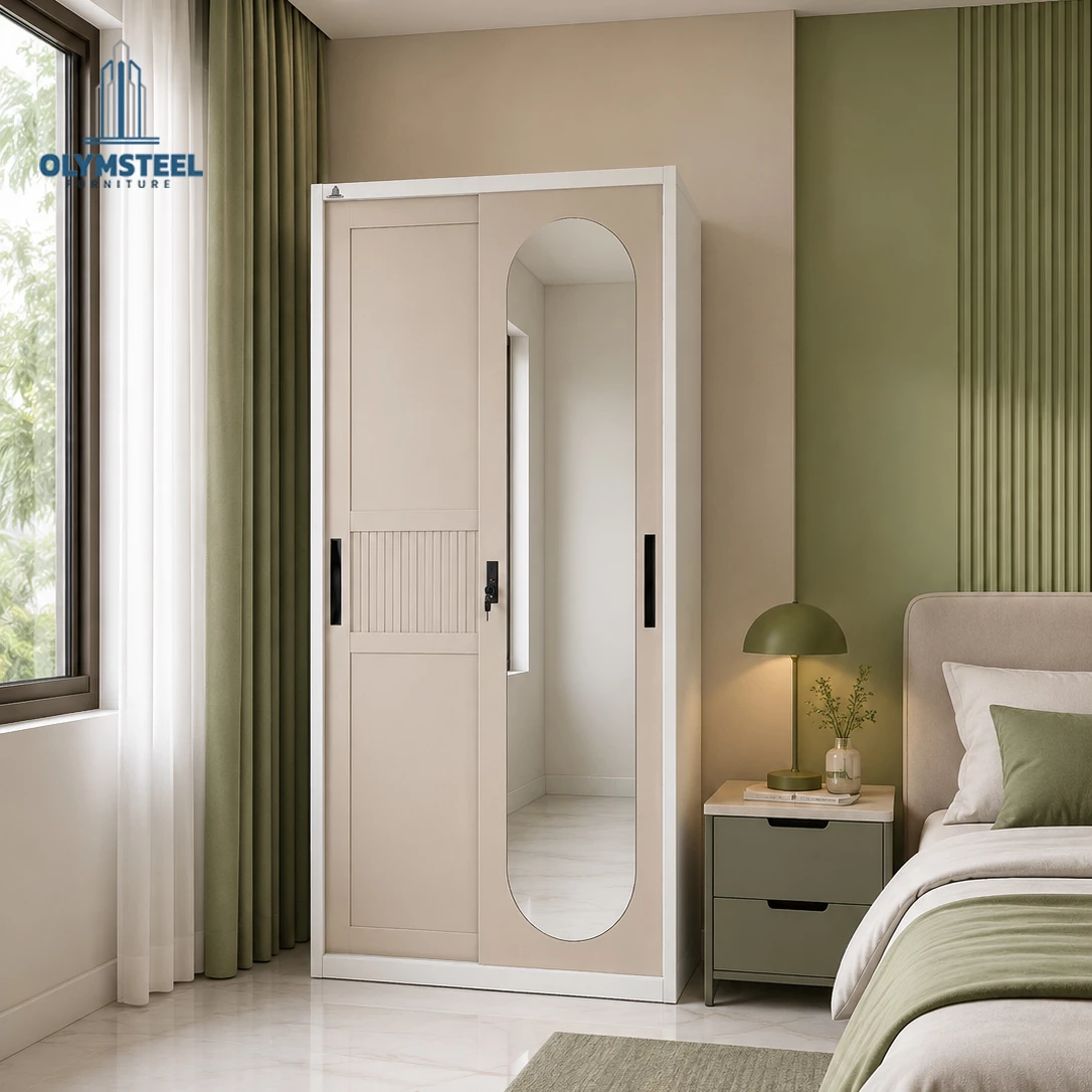 OSWS 90 Vior Lemari Embos Pakaian Besi Sliding 2 Pintu