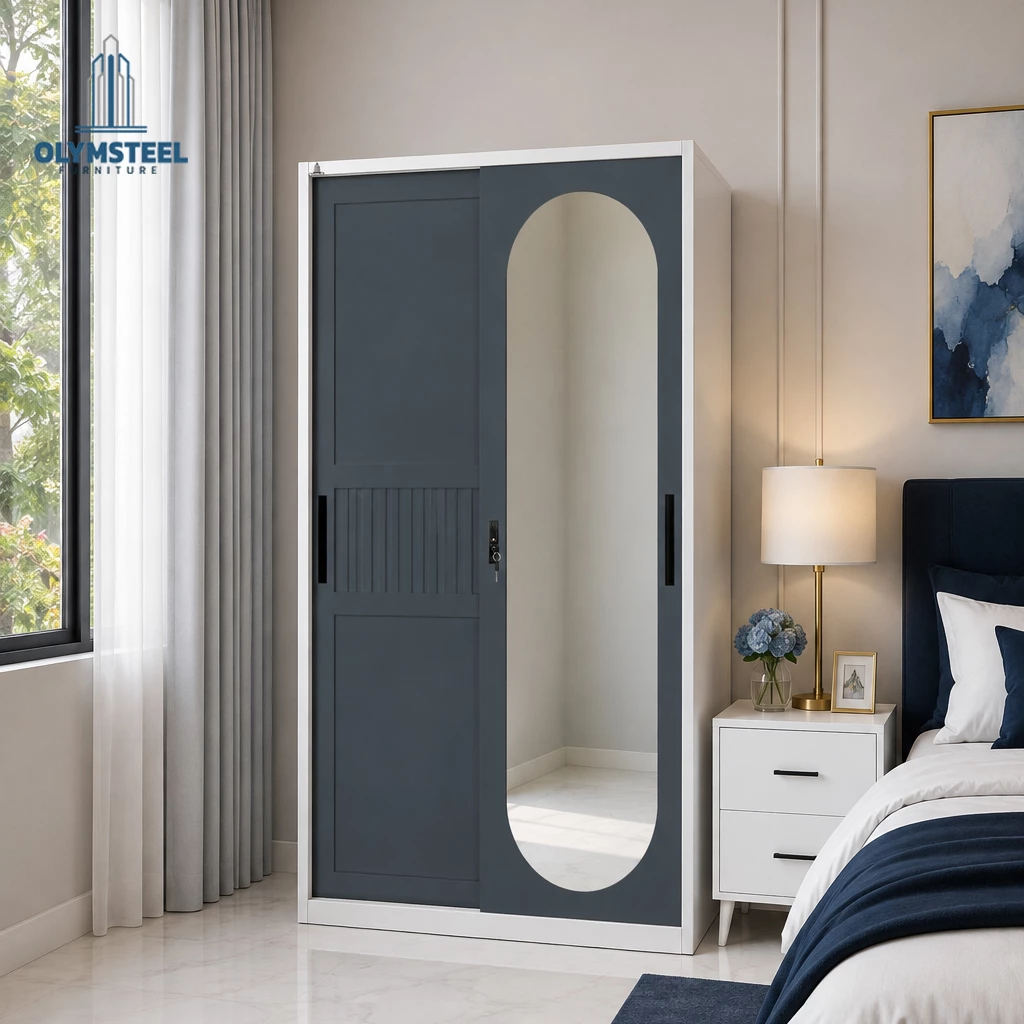 OSWS 120 Vior Lemari Embos Pakaian Besi Sliding 2 Pintu