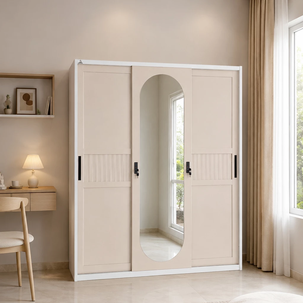 OSWS 3P Vior Lemari Embos Pakaian Sliding Besi 3 Pintu