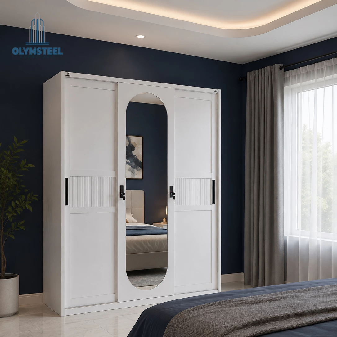 OSWS 3P Vior Lemari Embos Pakaian Sliding Besi 3 Pintu