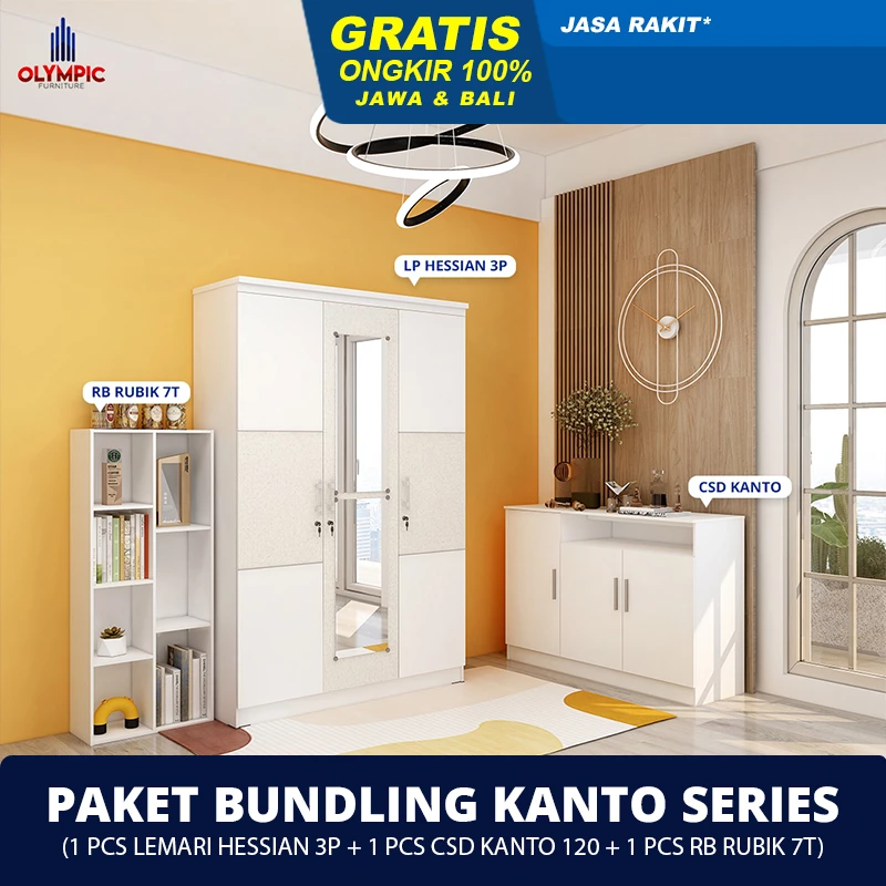 Paket Bundling Kanto Series - Lemari + Drawer + Rak - Hessian 3P + CSD Kanto 120 + RB RUBIK 7T