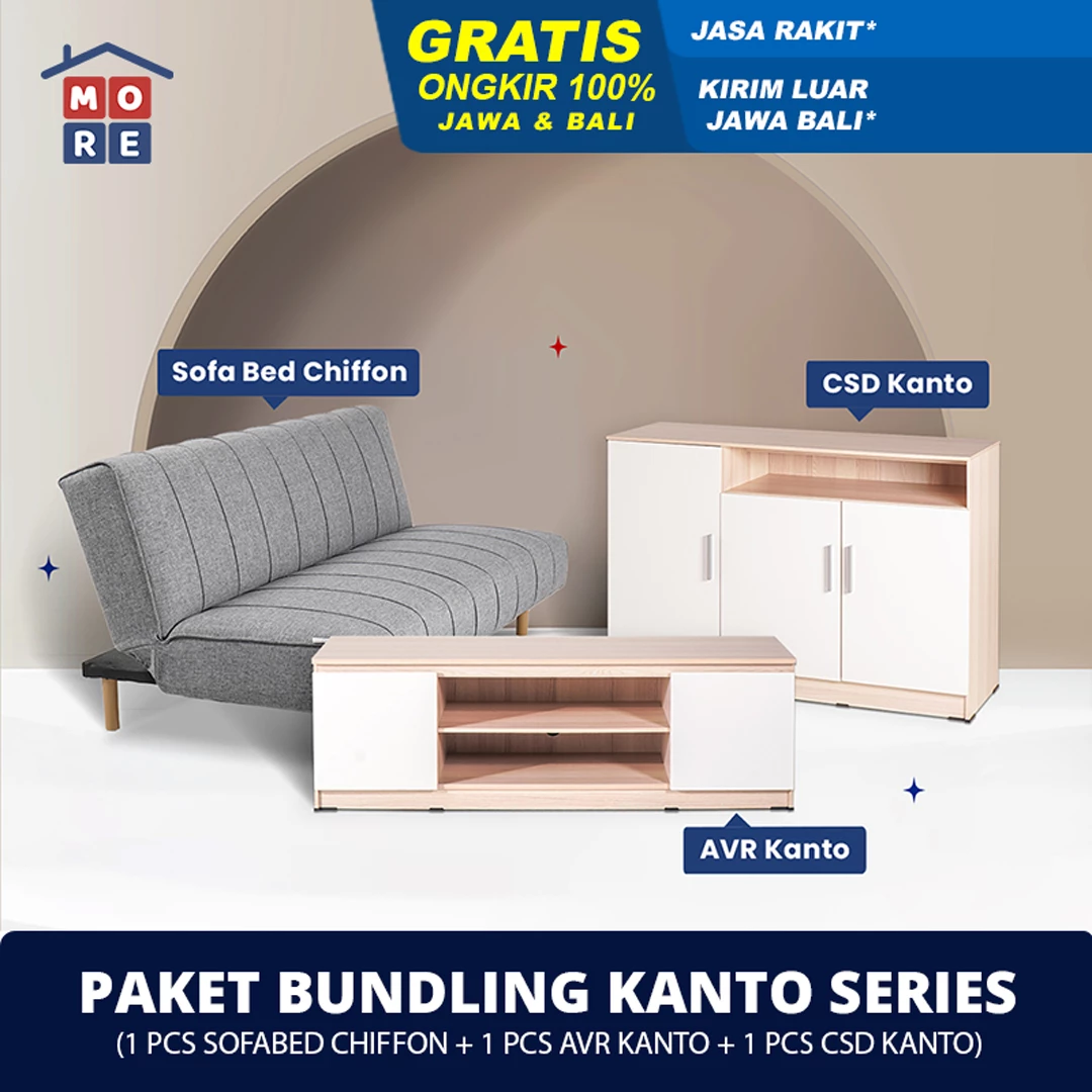 Paket Bundling Kanto Series - Meja TV + Drawer + Sofa Bed - AVR Kanto + CSD Kanto 120 + Sofa Chiffon