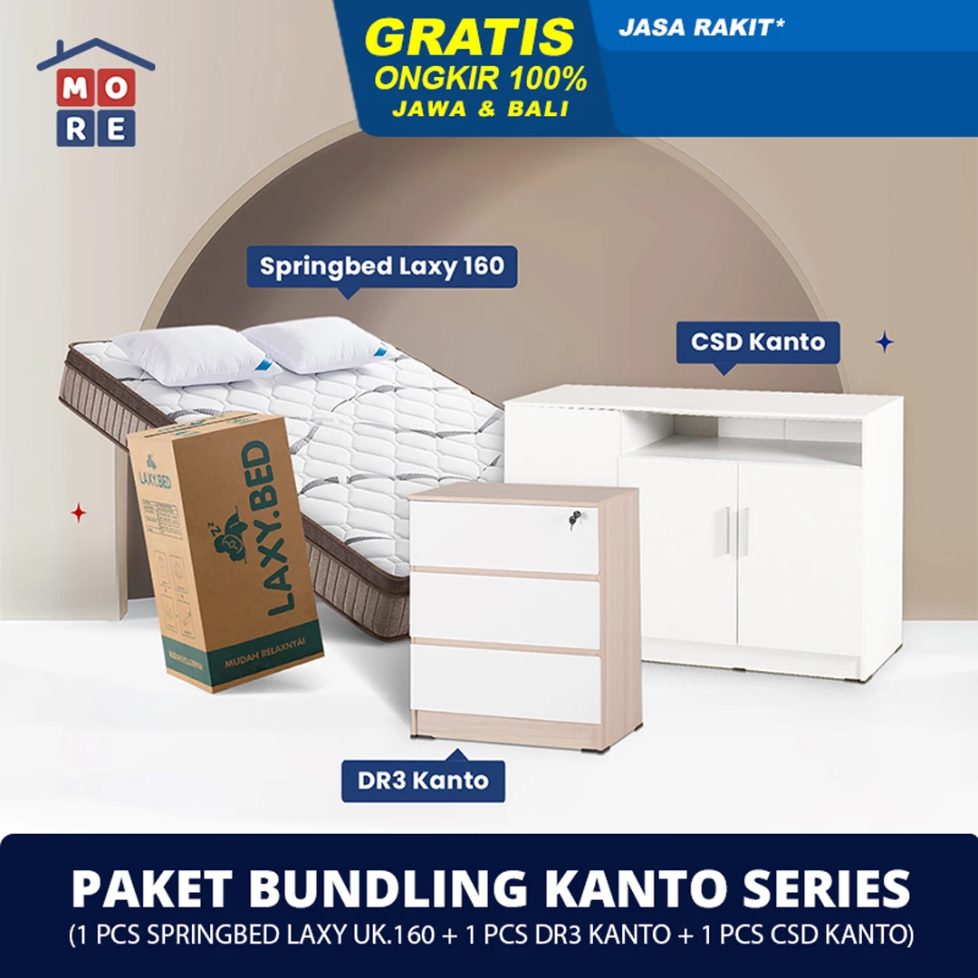 Paket Bundling Kanto Series - Pocket Spring Laxy Bed 160 + Drawer DR 3 Kanto + CSD Kanto 120