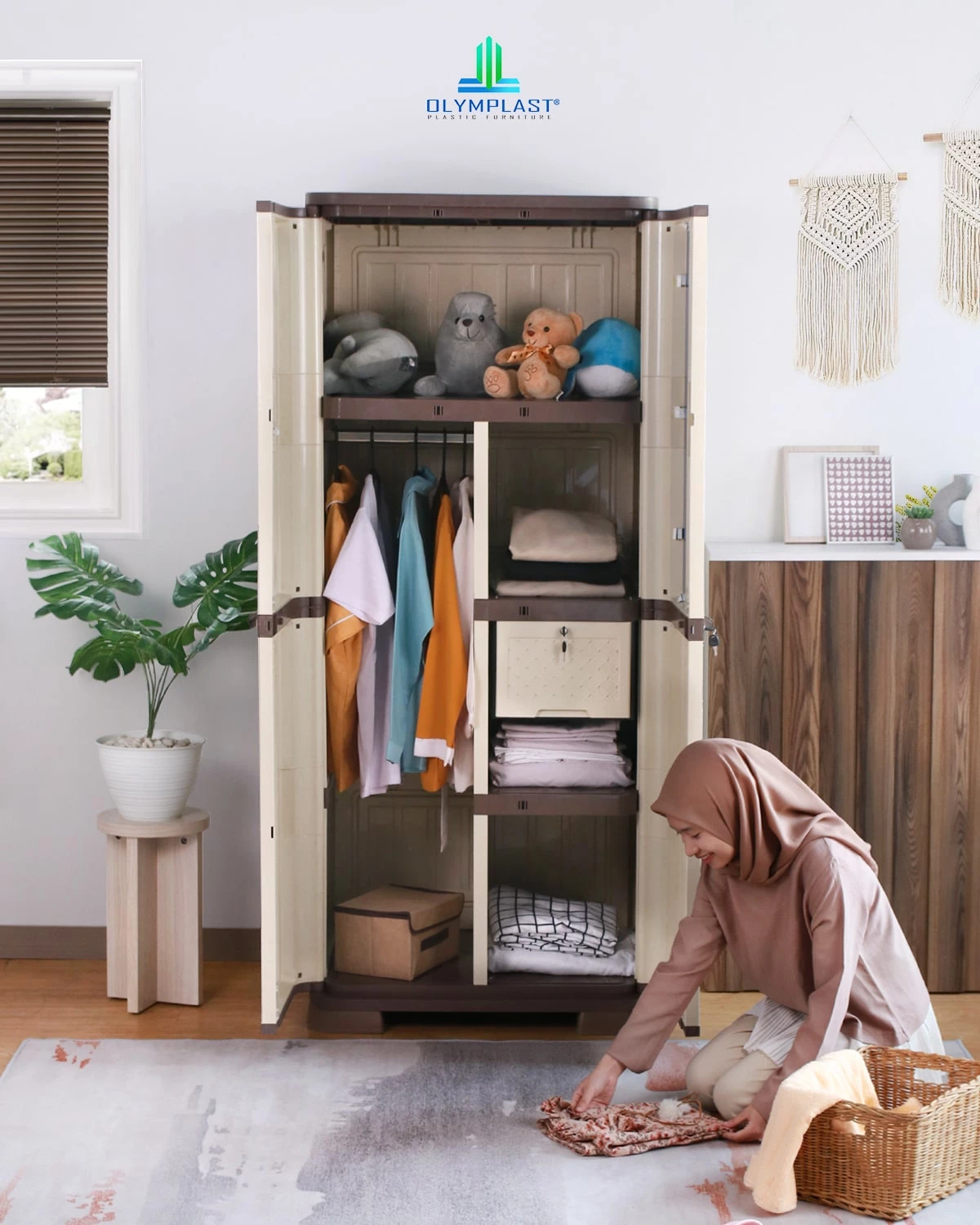 Lemari Penyimpanan Pakaian Plastik - SCOC Motif Leather & Fabric