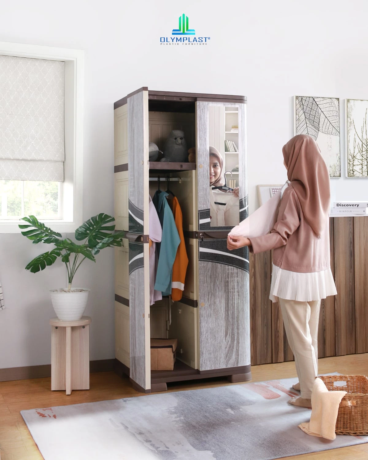 Lemari Penyimpanan Pakaian Plastik - SCOC Motif Wood