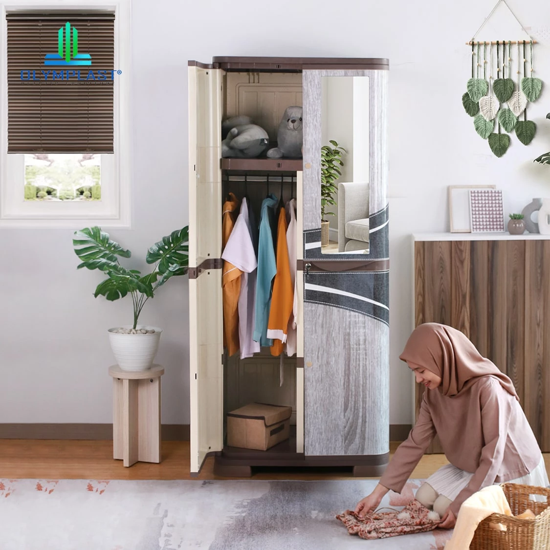 Lemari Penyimpanan Pakaian Plastik - SCOC Motif Wood