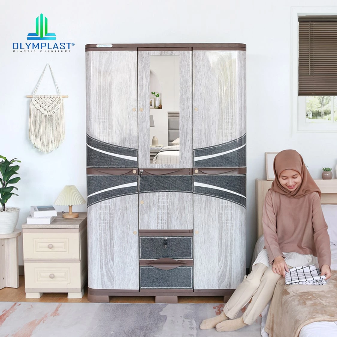 Lemari Penyimpanan Pakaian Plastik - SCOC Motif Wood
