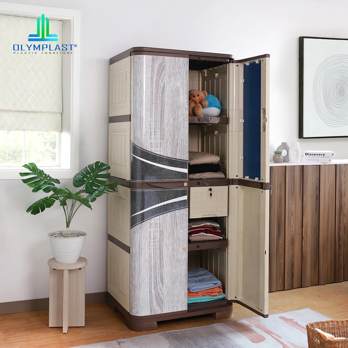 Lemari Penyimpanan Pakaian Plastik - SCOC Motif Wood